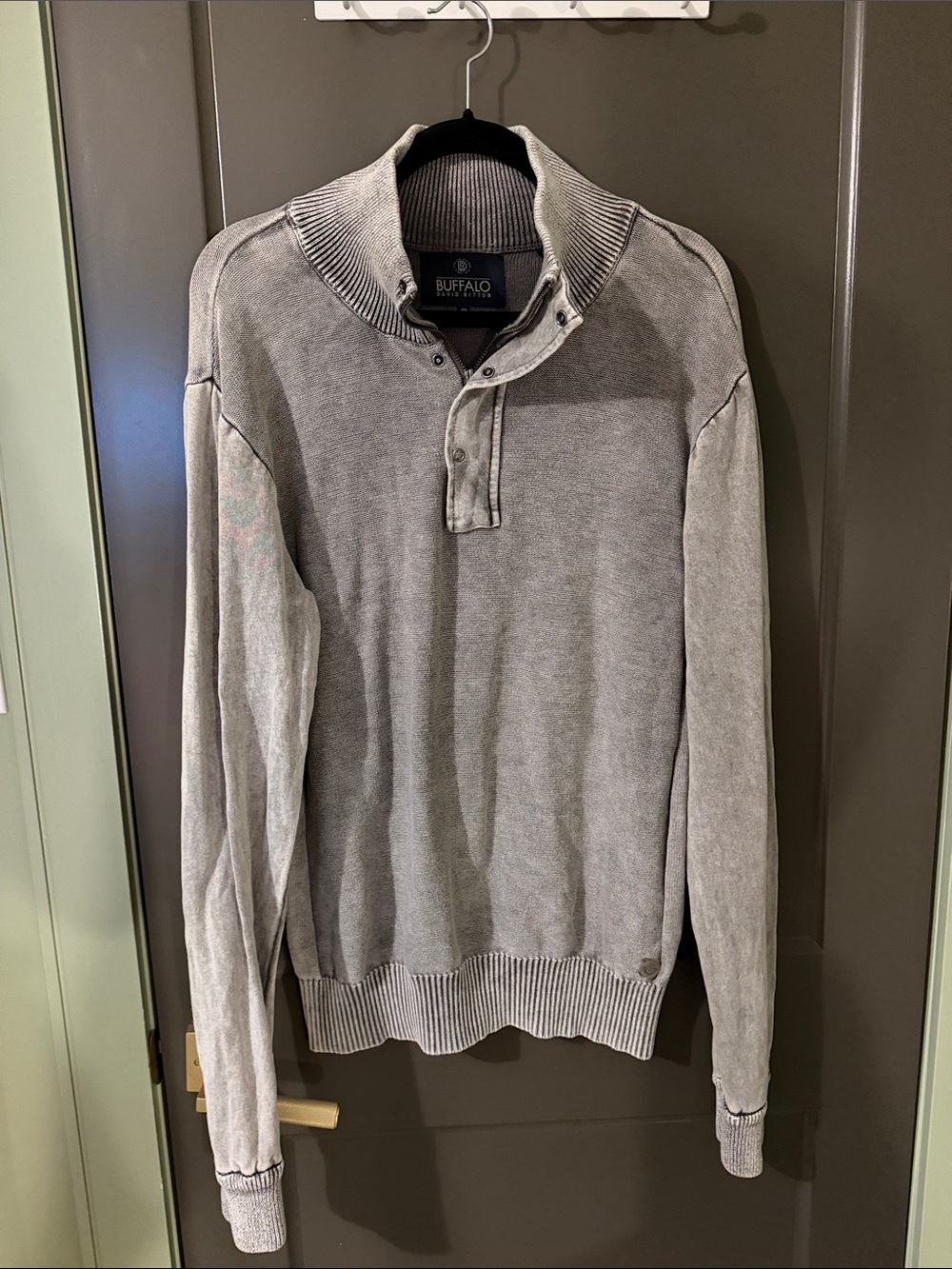 Buffalo David Bitton Men's Light Gray Zip-Style Knit Pullover